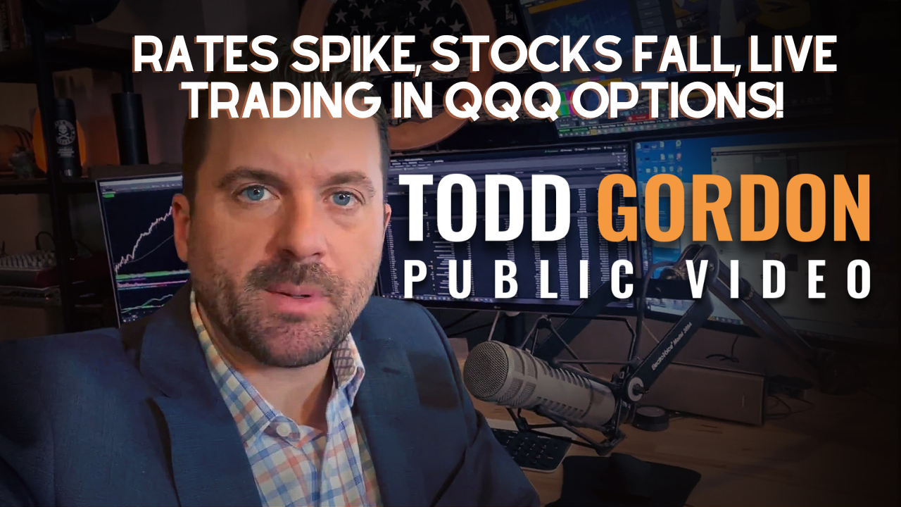 Rates Spike, Stocks Falls, Live Trading In QQQ Options For More Downside!!